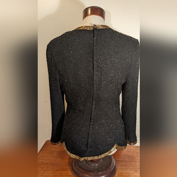 Vintage Night Vogue silk and beaded long sleeve top - Picture 2 of 9